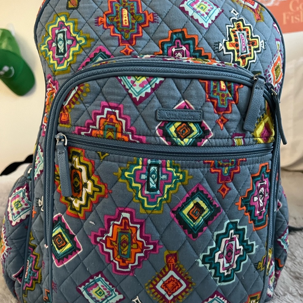Vera Bradley Gray Backpack with Colorful Patterns
